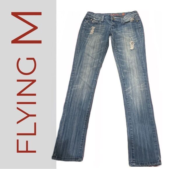 Flying M Women’s Distressed Low Rise Skinny‎ Jeans - Size 26 - Picture 2 of 2
